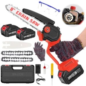 Mini piła łańcuchowa z akumulatorem 8 cali, automatycznym olejarką i ochroną przed pryskaniem, 24V, 400W, 30 mAh