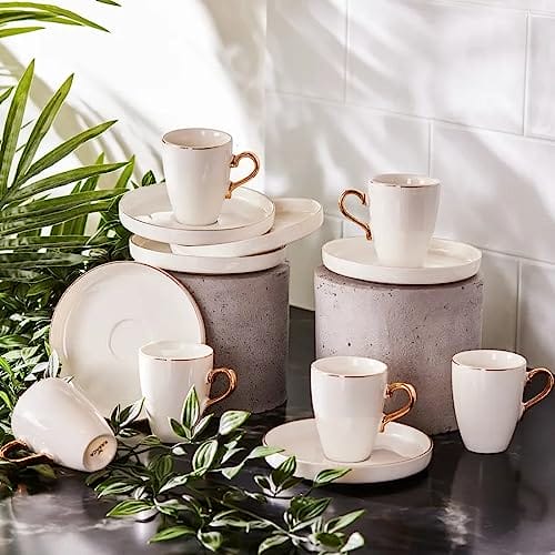 Karaca Pippo Espresso Coffee Service dla 6 osób 6 tazze da caffè e 6 piattini robusta tazza da moka tazze da caffè spesse tazze da caffè espresso porcellana - obrazek 3