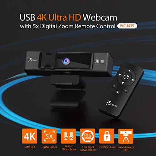 Kamera internetowa 4K Ultra HD j5create z 5-krotnym zoomem cyfrowym, ochroną prywatności, podwójnym mikrofonem i pilotem zdalnego sterowania USB-C | do wideokonferencji i zajęć online - obrazek 9