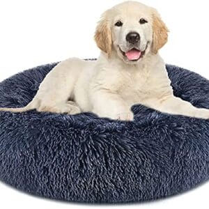 PureFun Łóżko dla psa pączka 80 cm szare legowisko dla psów dla średnich psów wygodne przytulanka pączka okrągłe legowisko dla psa antypoślizgowe sztuczne futro legowisko dla zwierząt domowych ultra miękkie legowisko dla psa kota i poprawiony sen