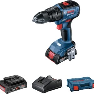 Bosch Professional System 18V: Akumulatorowa wiertarko-wkrętarka udarowa GSB 18V-50 (2 akumulatory GBA 18V 2.0Ah, ładowarka GAL 18V-20, walizka L-Case) - Wydajne narzędzie do wiercenia i wkręcania