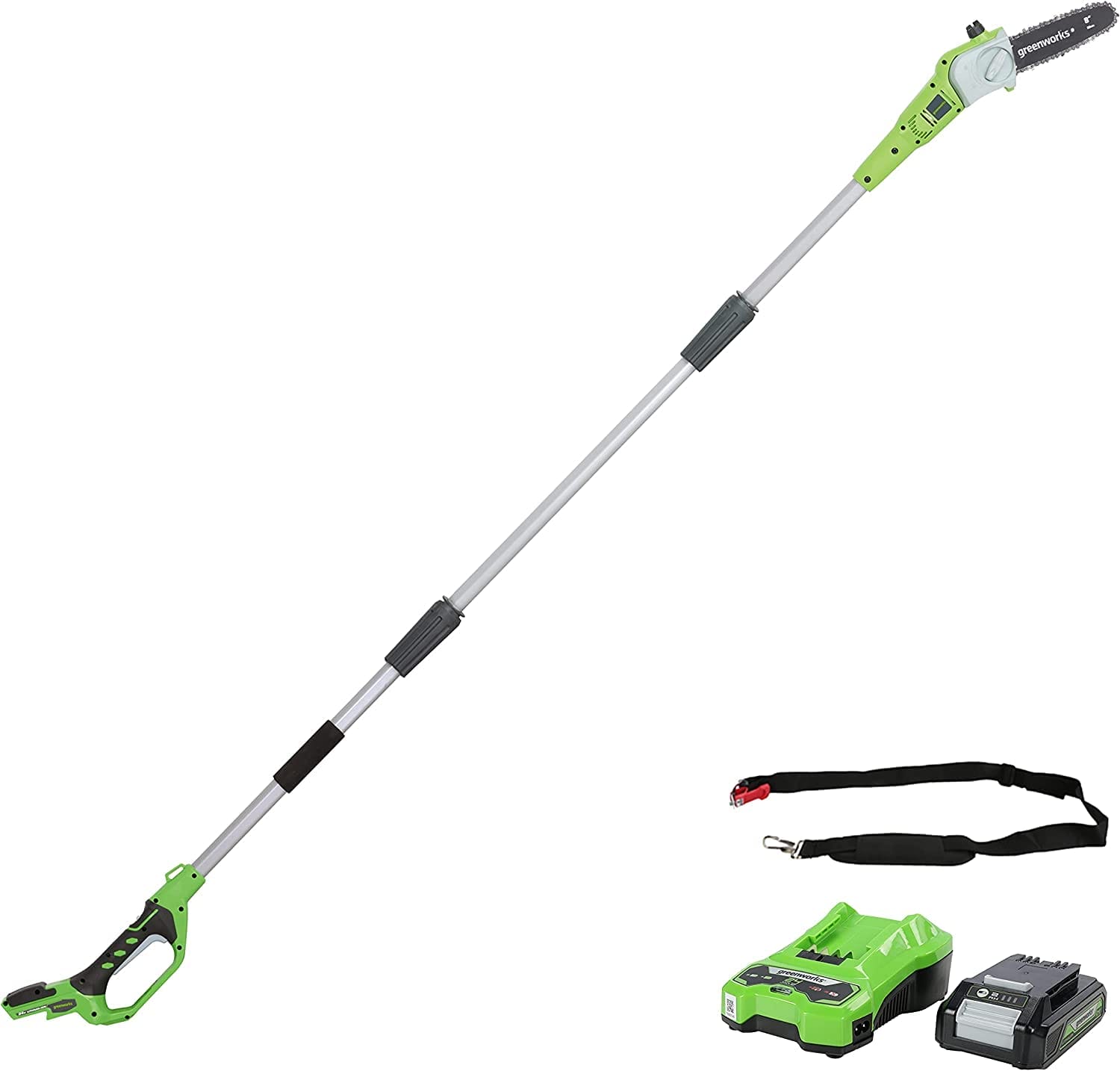 Greenworks G24PS20K2 - Akumulatorowa Pilarka na Wysięgniku 20cm, 67m/s, 32kg, Automatyczna Olejarka, 50ml Zbiornik Oleju, 26m Zasięg, Bateria 24V 2Ah i Ładowarka