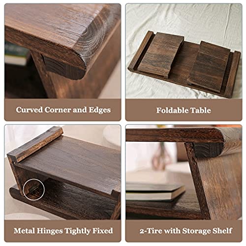 Stolik kawowy 2-poziomowy z półką do przechowywania japoński stół do herbaty retro stół tatami do salonu okno wykuszowe (ciemnobrązowy, 68 * 35 * 28 cm) - obrazek 4