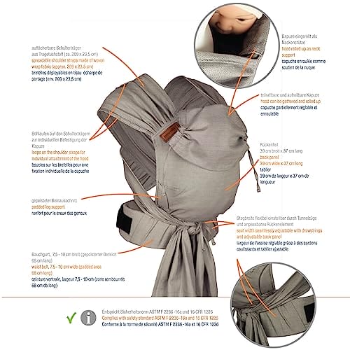 Hoppediz Hop-Tye Advanced - nosidełko dla noworodków 4 w 1 od urodzenia – pomoc do noszenia z szelkami – rośnie razem z dzieckiem do 20 kg – wzór Djerba - obrazek 2