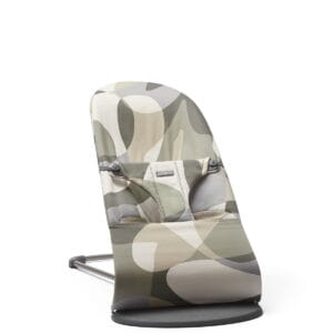 BabyBjörn Bliss leżanka niemowlęca ciemnoszara rama bawełna nadruk khaki/zielony