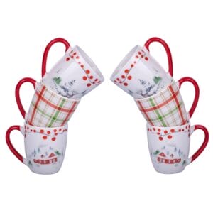 Villa d'Este Home Tivoli Set 6 filiżanek kawy 110 ml in New Bone China Winter Xmas Biały + Zielony + Czerwony + Szary Średni
