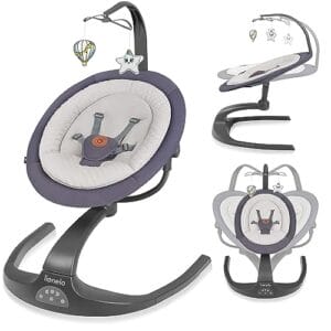 LIONELO Rina bujaczek i leżak 2w1 pilot obrotowe siedzisko 360° dwa kierunki bujania 5 prędkości bujania blokada regulacja oparcia timer 12 melodii