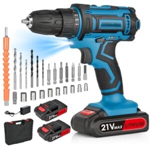 Wiertarka akumulatorowa 21 V z 2 bateriami 20 Ah - 24 szt. akcesoria, 2 prędkości, Max moment obrotowy 40 - Wielofunkcyjna wiertarko-wkrętarka dla profesjonalistów