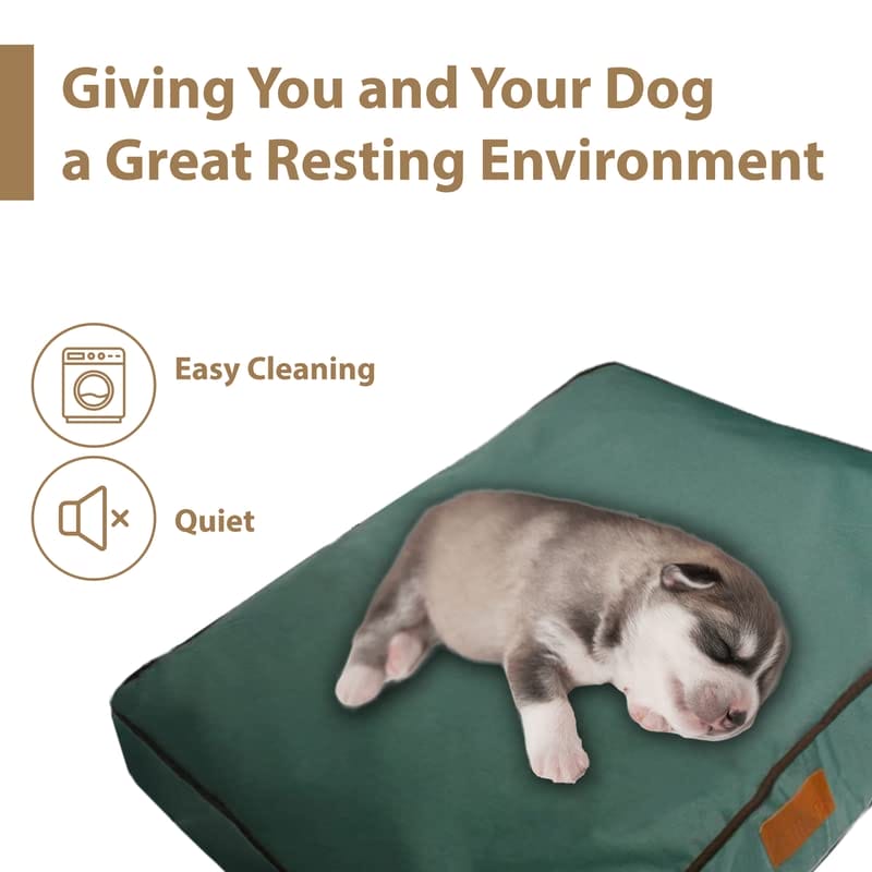Ellie-Bo Duże legowisko dla psa 87 x 57 x 10 cm z wodoodporną osłoną w kolorze zielonym z brązową lamówką do klatki dla psów 91 cm - obrazek 3