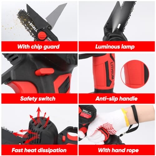 Mini przenośna piła łańcuchowa 21V 1500mAh 2 akumulatory 4 łańcuchy czerwona - obrazek 8