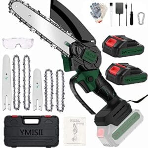 Mini piła łańcuchowa z akumulatorem 15 cm i 10 cm zestaw 2 w 1 z bezszczotkowym silnikiem i super wydajnością elektryczna piła do cięcia gałęzi drzew ogrodowych (2 baterie 2 łańcuchy)