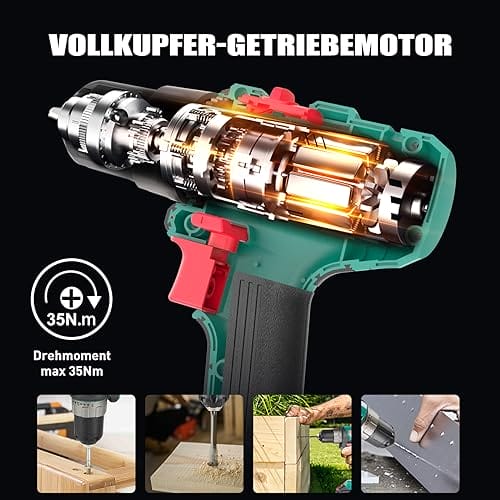 HYCHIKA wiertarka akumulatorowa 18 V 35 Nm 21 + 1 pozycje do regulacji momentu obrotowego i dwie prędkości do wiercenia śrub i otworów w metalu i drewnie. - obrazek 6