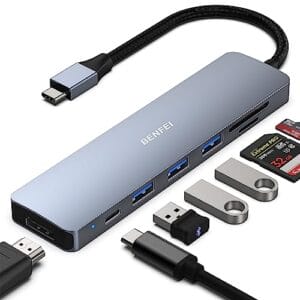 BENFEI Hub USB C 5 w 1 z HDMI 4K 2 portami USB czytnikiem kart SD/TF kompatybilny z MacBook Pro 2019/2018/2017 Samsung Galaxy S9/S8 [aluminiowa obudowa i kabel nylonowy]