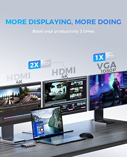 Hub USB C, stacja dokująca, UtechSmart 11 w 1, potrójny wyświetlacz, k - obrazek 7