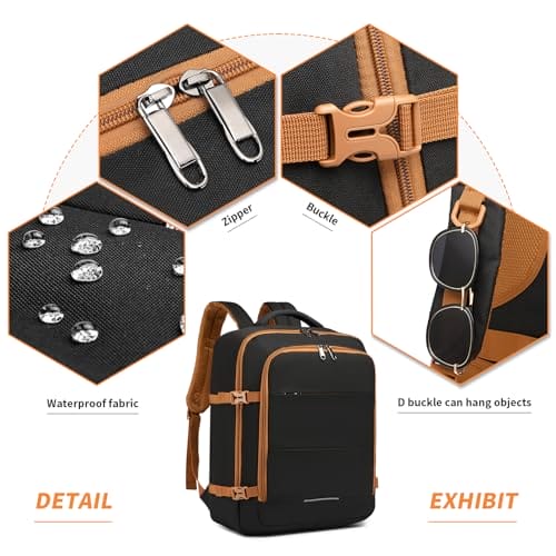 Kono Torby kabinowe plecak podręczny 45x36x20 cm - Duża pojemność, czarny/brązowy - obrazek 5