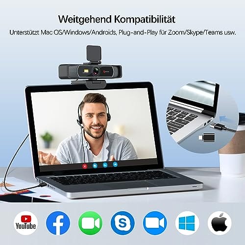 Angetube Kamera internetowa 4K HD 8 MP z mikrofonem USB do konferencji komputerów Mac / streamingu / lekcji online - kompatybilna z Zoom Skype Facetime - obrazek 2