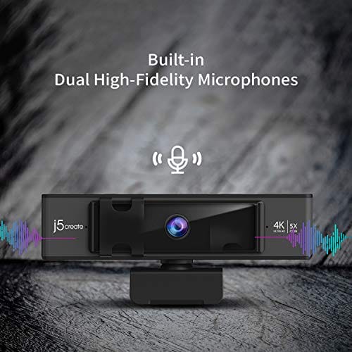 Kamera internetowa 4K Ultra HD j5create z 5-krotnym zoomem cyfrowym, ochroną prywatności, podwójnym mikrofonem i pilotem zdalnego sterowania USB-C | do wideokonferencji i zajęć online - obrazek 13