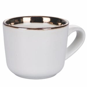 Villa d'Este Home Tivoli Zestaw 4 Filiżanka do kawy 100 ml kamionki krawędź metaliczna kość słoniowa Bilbao