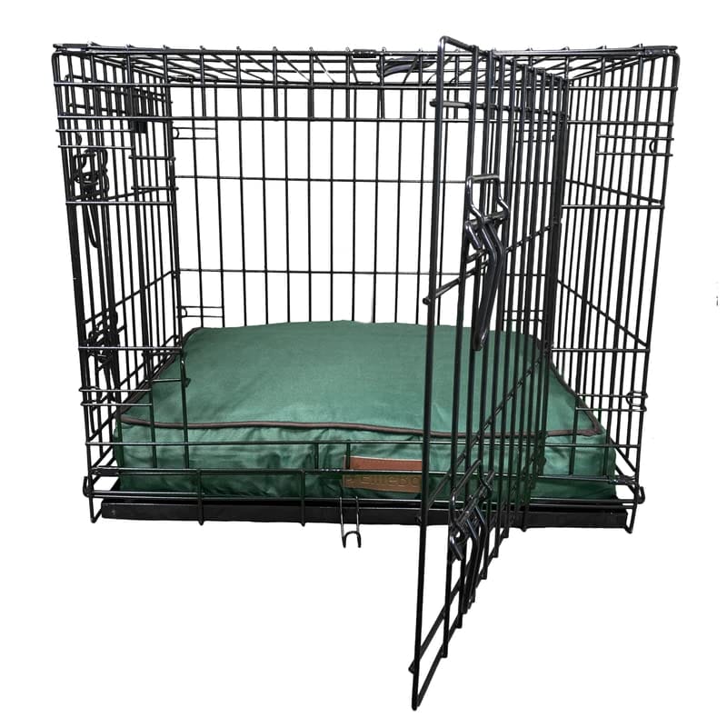 Ellie-Bo Duże legowisko dla psa 87 x 57 x 10 cm z wodoodporną osłoną w kolorze zielonym z brązową lamówką do klatki dla psów 91 cm - obrazek 2