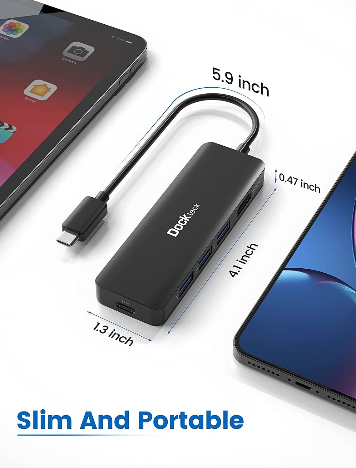 Dockteck USB C Hub HDMI Adapter, 5-w-1 Dock USB C Adapter do 3 USB-3.0 - obrazek 2
