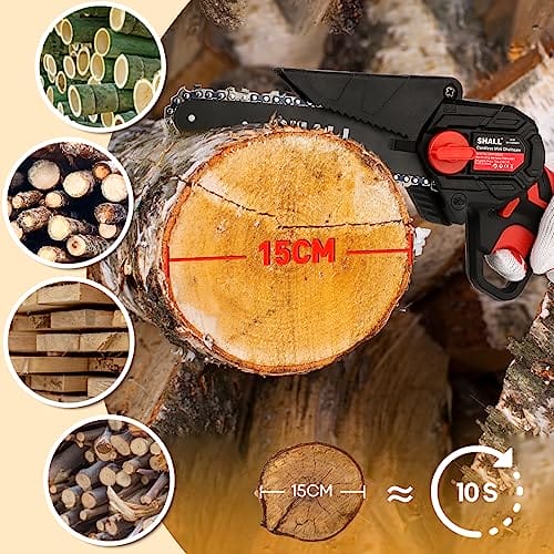 Mini przenośna piła łańcuchowa 21V 1500mAh 2 akumulatory 4 łańcuchy czerwona - obrazek 6