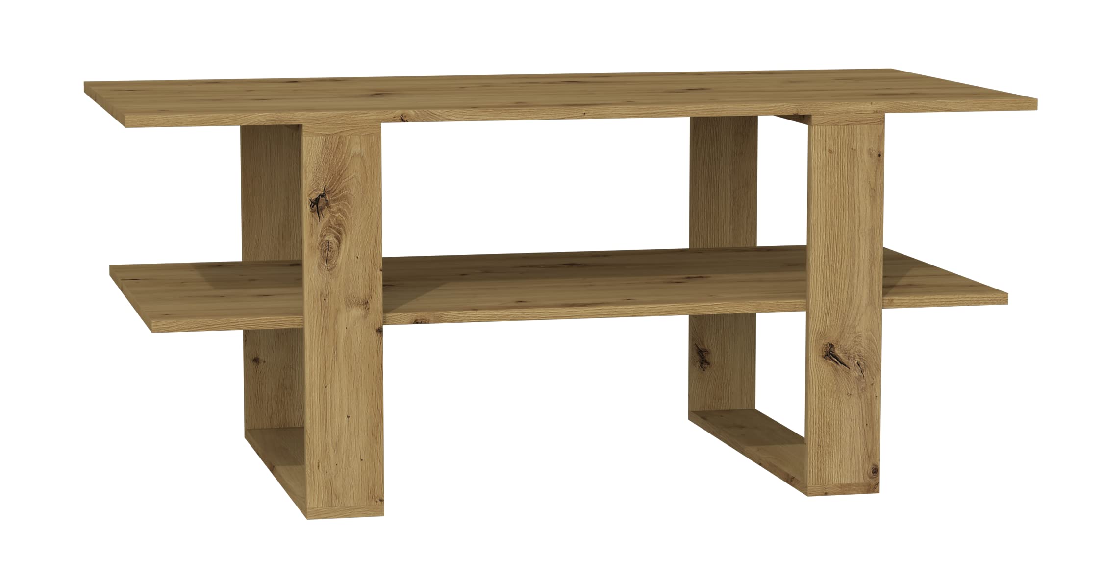 Stolik kawowy SM Martyna | Kolor: dąb artisan | Nowoczesna ława do salonu pokoju biura | Kształt: prostokątny | Półka na drobiazgi gazety magazyny lub książki