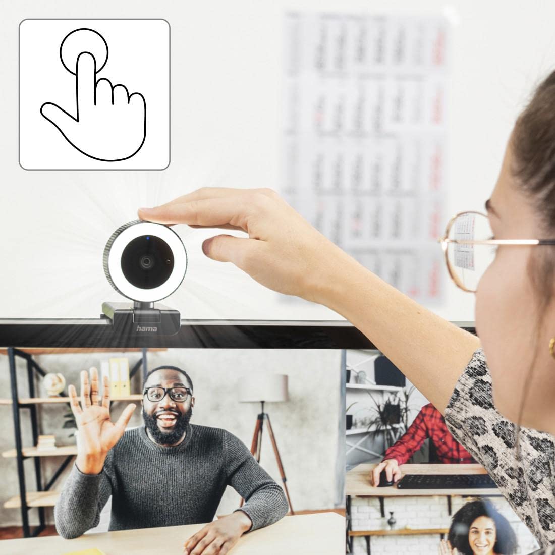 Hama Kamera internetowa C-800 PRO z lampą pierścieniową - czarna | Autofokus | Mikrofon stereo | Stopka na ekran | Obrót 360° | Pilot do sterowania | Idealna do Skype, Teams, Zoom - obrazek 5