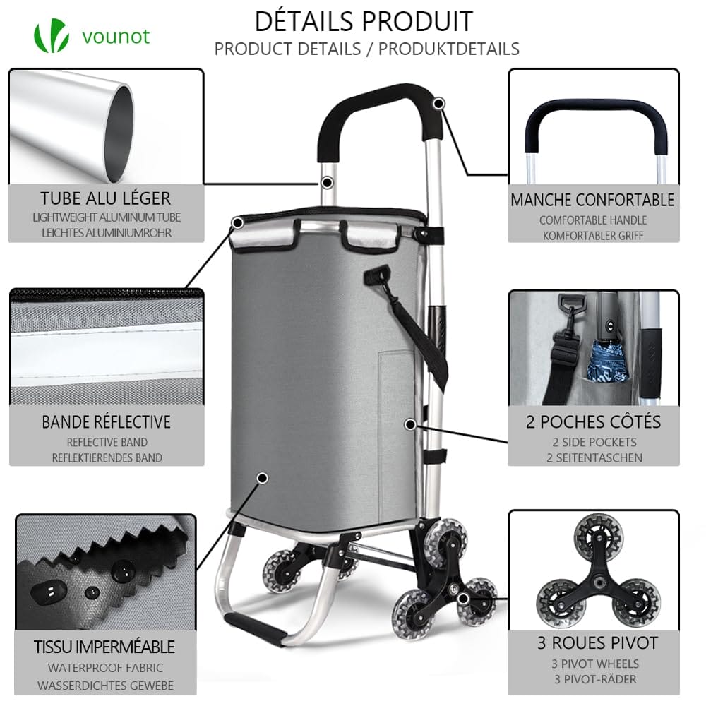 VOUNOT Wózek na zakupy 6 kół aluminiowy z izolowaną przegrodą Składany - obrazek 7