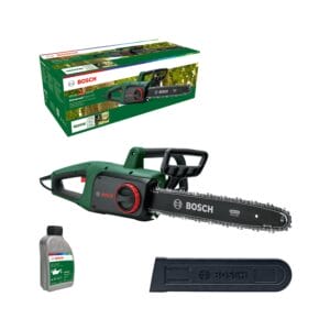 Bosch Home and Garden 06008B8403 Bosch UniversalChain 40 - Elektronarzędzia ogrodowe serii Advanced, 1800 W, 12 m/s, z olejem do piły łańcuchowej (Klasyczna zieleń)