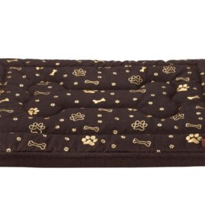 Welsti Legowisko dla Psa - Odporne na Zachlapania - 2w1 Materac i Mata dla Psa - Legowisko dla Psa z Antypoślizgowym Spodem - Wypełnienie z Pianki - 70x50x6 cm brązowy w złote kości i łapki