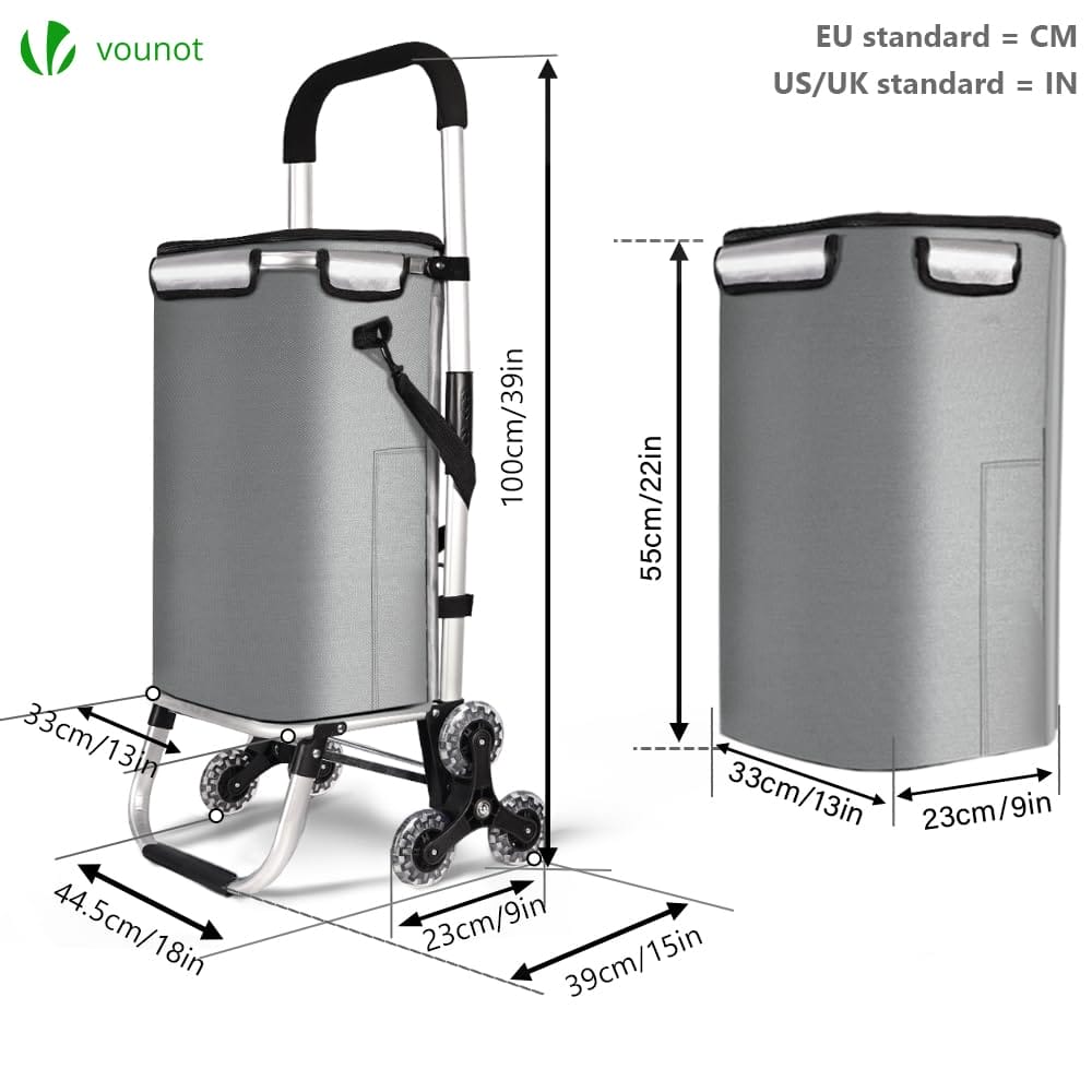 VOUNOT Wózek na zakupy 6 kół aluminiowy z izolowaną przegrodą Składany - obrazek 3