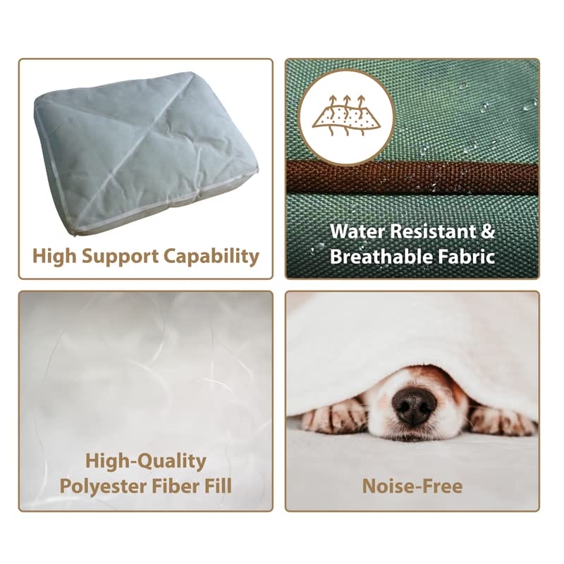 Ellie-Bo Duże legowisko dla psa 87 x 57 x 10 cm z wodoodporną osłoną w kolorze zielonym z brązową lamówką do klatki dla psów 91 cm - obrazek 7