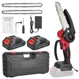 Mini pilarka łańcuchowa akumulatorowa 15 cm: ręczna elektryczna piła łańcuchowa z 2 bateriami 2 x 20 AH – przenośna piła łańcuchowa do cięcia na podwórku w ogrodzie mini piły łańcuchowe z blokadą