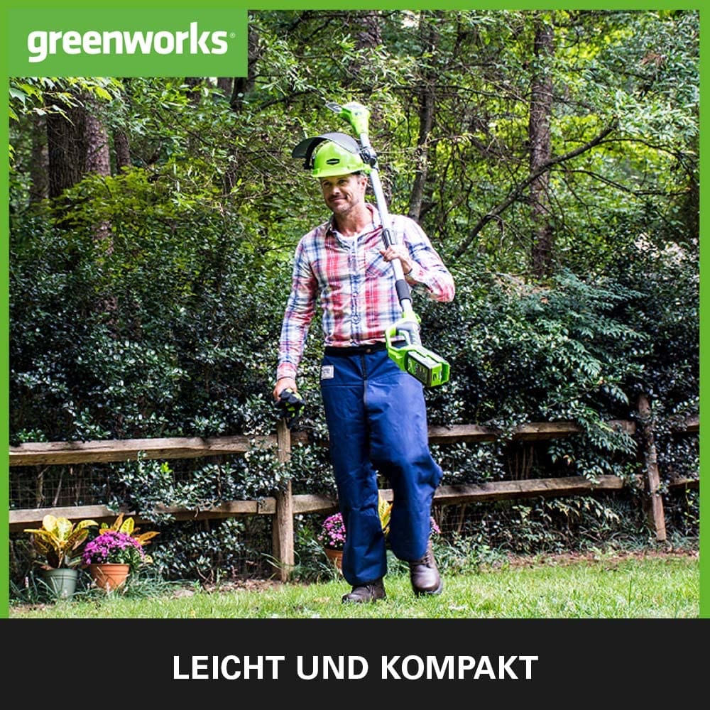 Greenworks G24PS20K2 - Akumulatorowa Pilarka na Wysięgniku 20cm, 67m/s, 32kg, Automatyczna Olejarka, 50ml Zbiornik Oleju, 26m Zasięg, Bateria 24V 2Ah i Ładowarka - obrazek 5