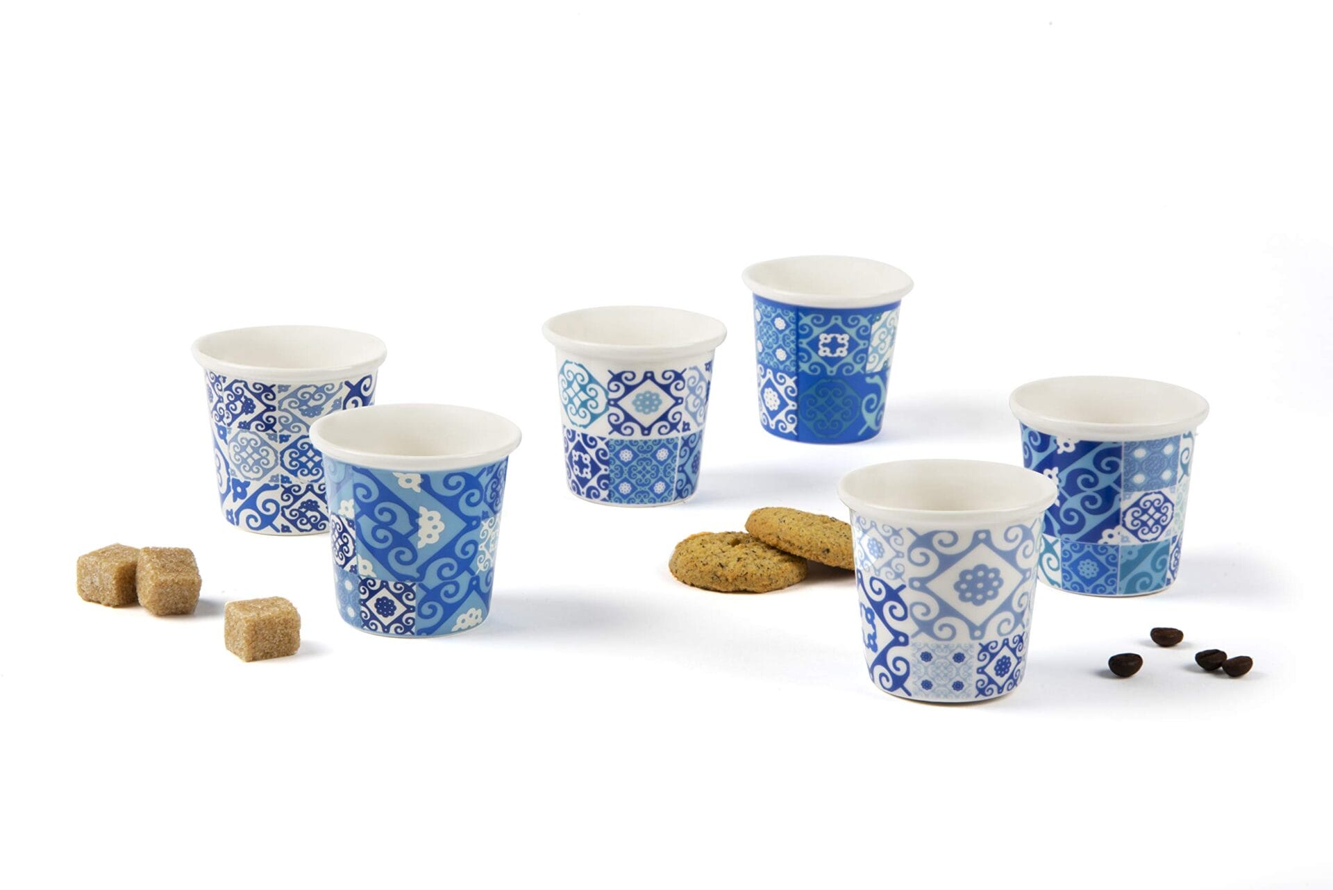 Excelsa Maiolica Blu Zestaw 6 szklanek Kawa Porcelana 90 ml - Zestaw 6 kieliszków do kawy "Maiolica Blue" z porcelany, inspirowany Morzem Śródziemnym, idealny na każdy gust - obrazek 3