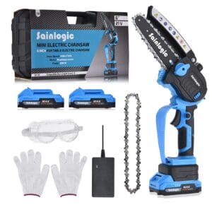 Sainlogic Mini piła łańcuchowa z akumulatorem 850 W - przenośna mini piła łańcuchowa z 2 bateriami 2000 mAh do prac ogrodowych i leśnych
