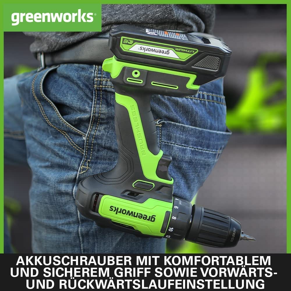 Greenworks GD24DD35K2 Wiertarko Wkrętarka Akumulatorowa z Silnikiem Be - obrazek 3