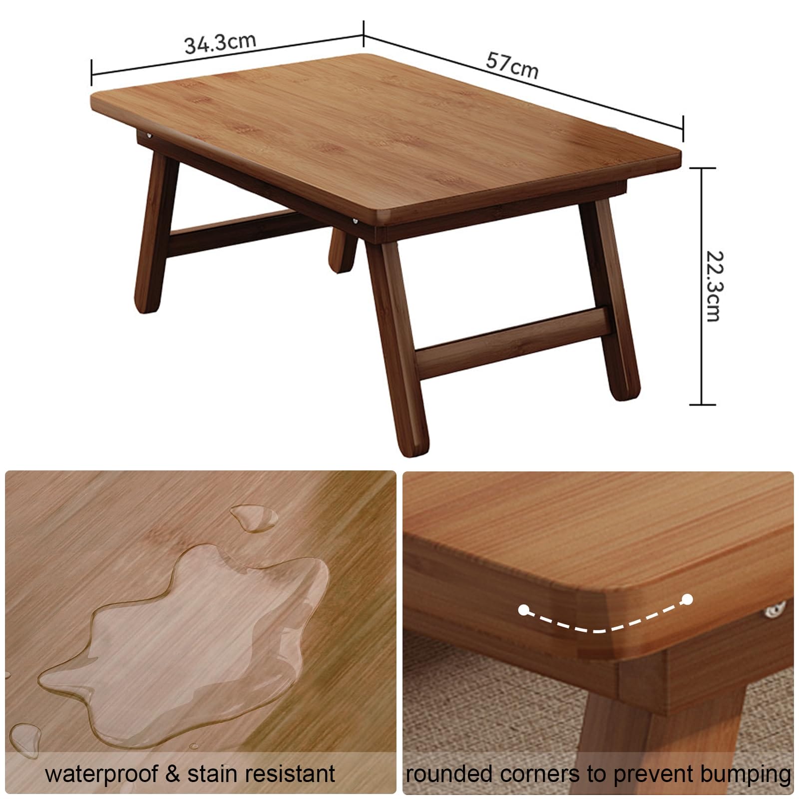 QHENS Bambusowy stolik kawowy ze składanymi nogami drewniany prostokątny stolik do herbaty tatami wielofunkcyjny niski stolik do salonu domowego biura 57 x 343 x 223 cm - obrazek 2