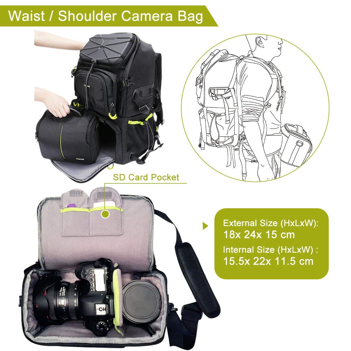 Endurax Bardzo duży plecak na aparat DSLR/SLR na wędrówki trekking z kieszenią na laptopa 156 cala 001 - obrazek 4