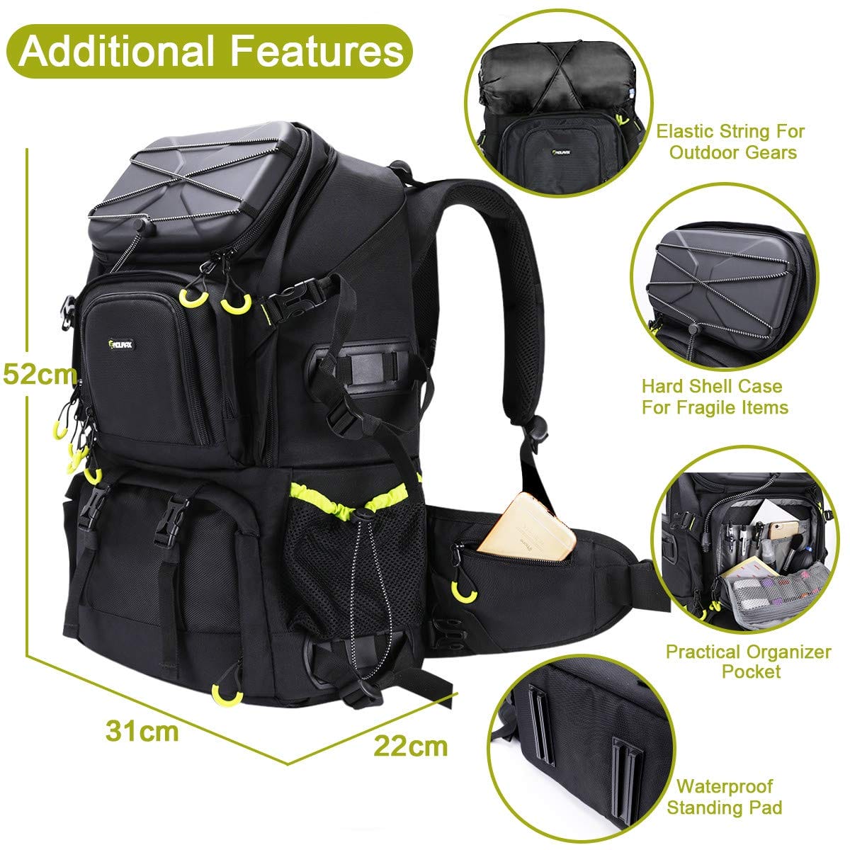 Endurax Bardzo duży plecak na aparat DSLR/SLR na wędrówki trekking z kieszenią na laptopa 156 cala 001 - obrazek 5