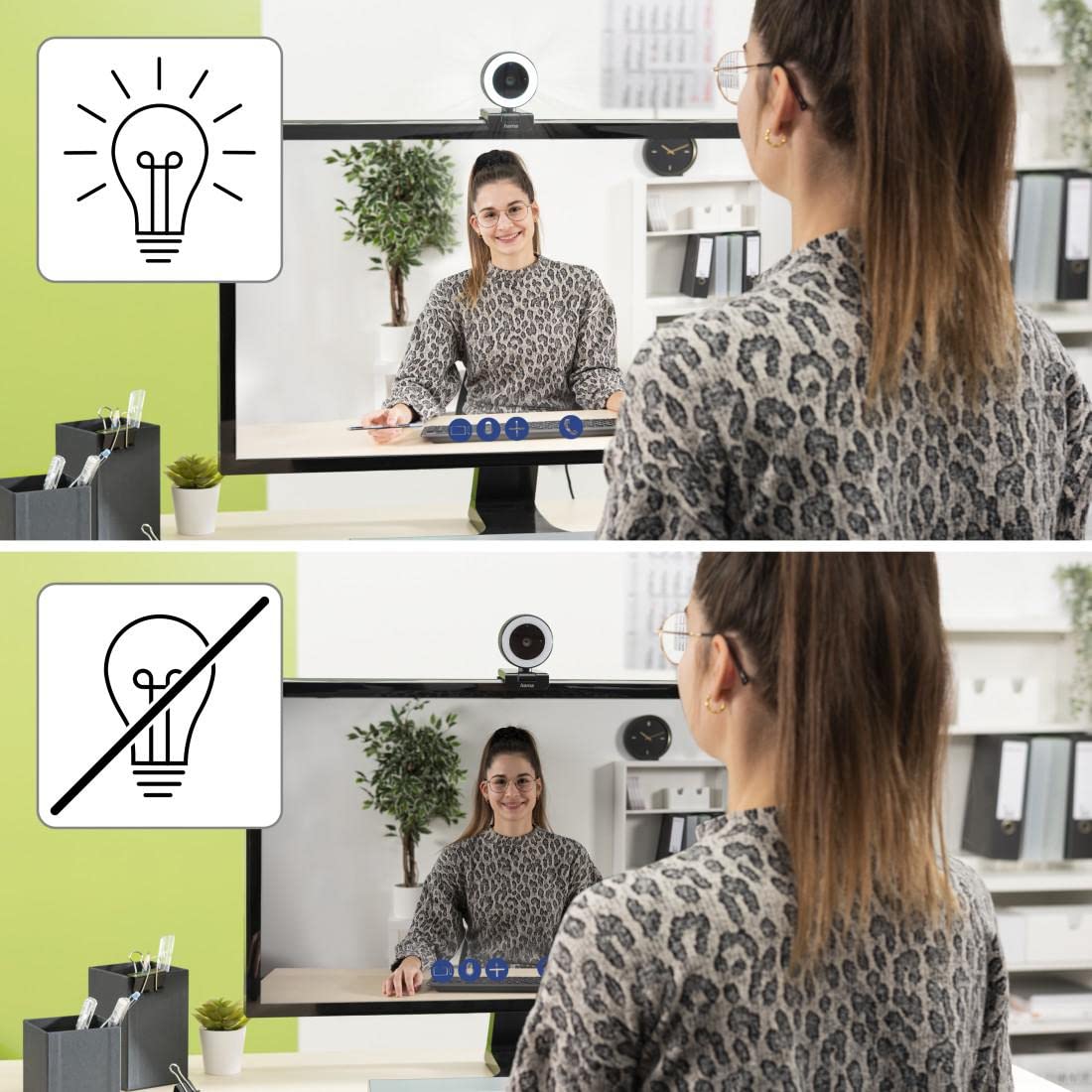 Hama Kamera internetowa C-800 PRO z lampą pierścieniową - czarna | Autofokus | Mikrofon stereo | Stopka na ekran | Obrót 360° | Pilot do sterowania | Idealna do Skype, Teams, Zoom - obrazek 4