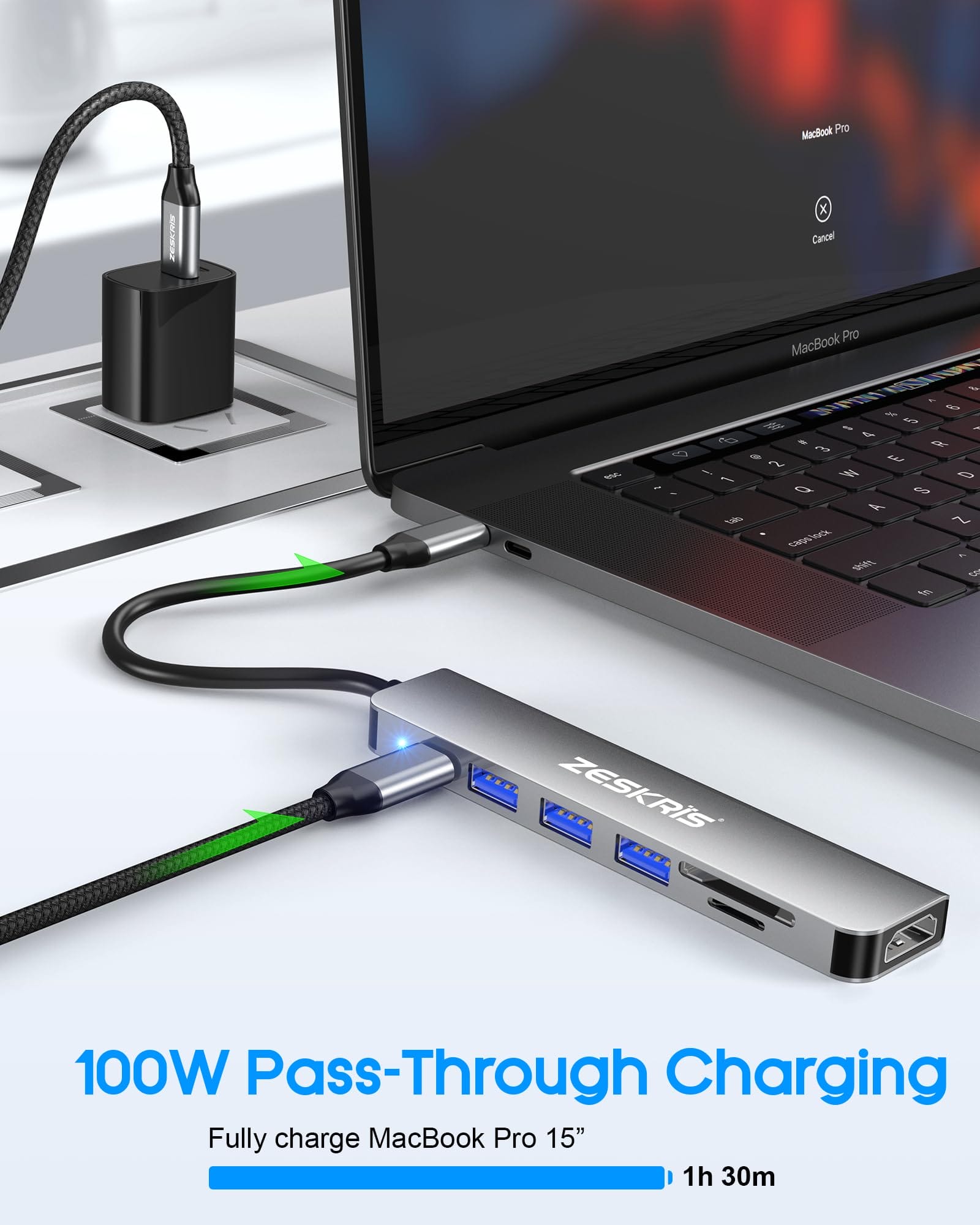 ZESKRIS Hub USB C adapter 7 w 1 USB C na HDMI z 4K HDMI 100 W PD 1 x USB 3.0 2 x USB 2.0 i czytnik kart SD/TF rozdzielacz wieloportowy kompatybilny z Macbook Air/Pro M1/M2 Surface Go i więcej - obrazek 6