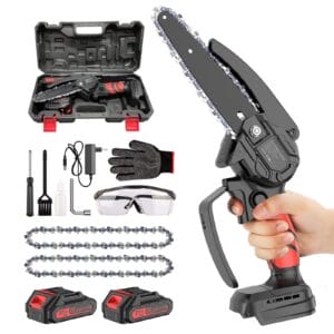 Akumulatorowa piła łańcuchowa 15 cm mini piła łańcuchowa z akumulatorową piłą łańcuchową elektryczna jednoręczna ręczna piła łańcuchowa 2 x akumulator 2000 mAh