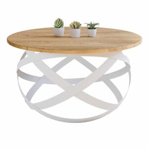 Lumarc Firenze - Stolik kawowy z litego dębu, wzornictwo industrialne Ø70×40 cm