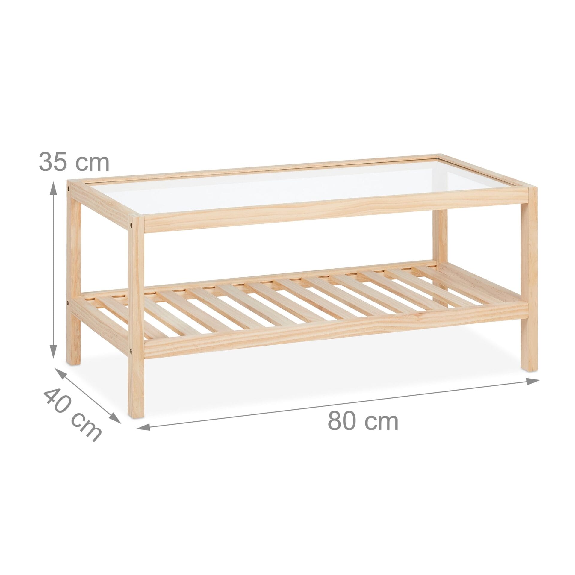 Stolik kawowy drewno/szklany 35x80x40 cm 2 poziomy - Relaxdays - obrazek 5