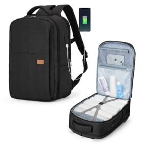 Duży plecak podróżny dla kobiet i mężczyzn, podręczny rozmiar kabinowy, wodoodporny, na co dzień i weekendowy, na laptop 14″, z portem ładowania USB, przegrodą na buty, SZLX