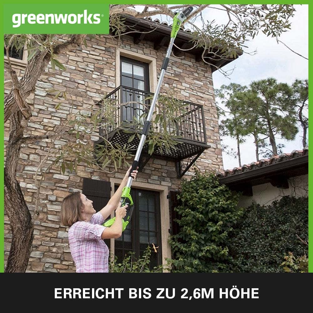 Greenworks G24PS20K2 - Akumulatorowa Pilarka na Wysięgniku 20cm, 67m/s, 32kg, Automatyczna Olejarka, 50ml Zbiornik Oleju, 26m Zasięg, Bateria 24V 2Ah i Ładowarka - obrazek 4