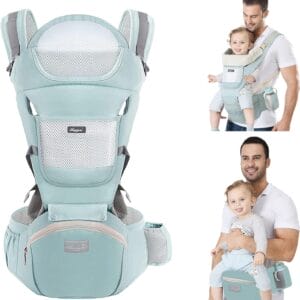 Nosidełko dla niemowląt Nosidełko turystyczne z fotelikiem biodrowym wielofunkcyjny 6 w 1 i ergonomiczny dla niemowląt 3-36 miesięcy (3.5 do 20 kg)(Jasnozielony linia talii 71-130cm)