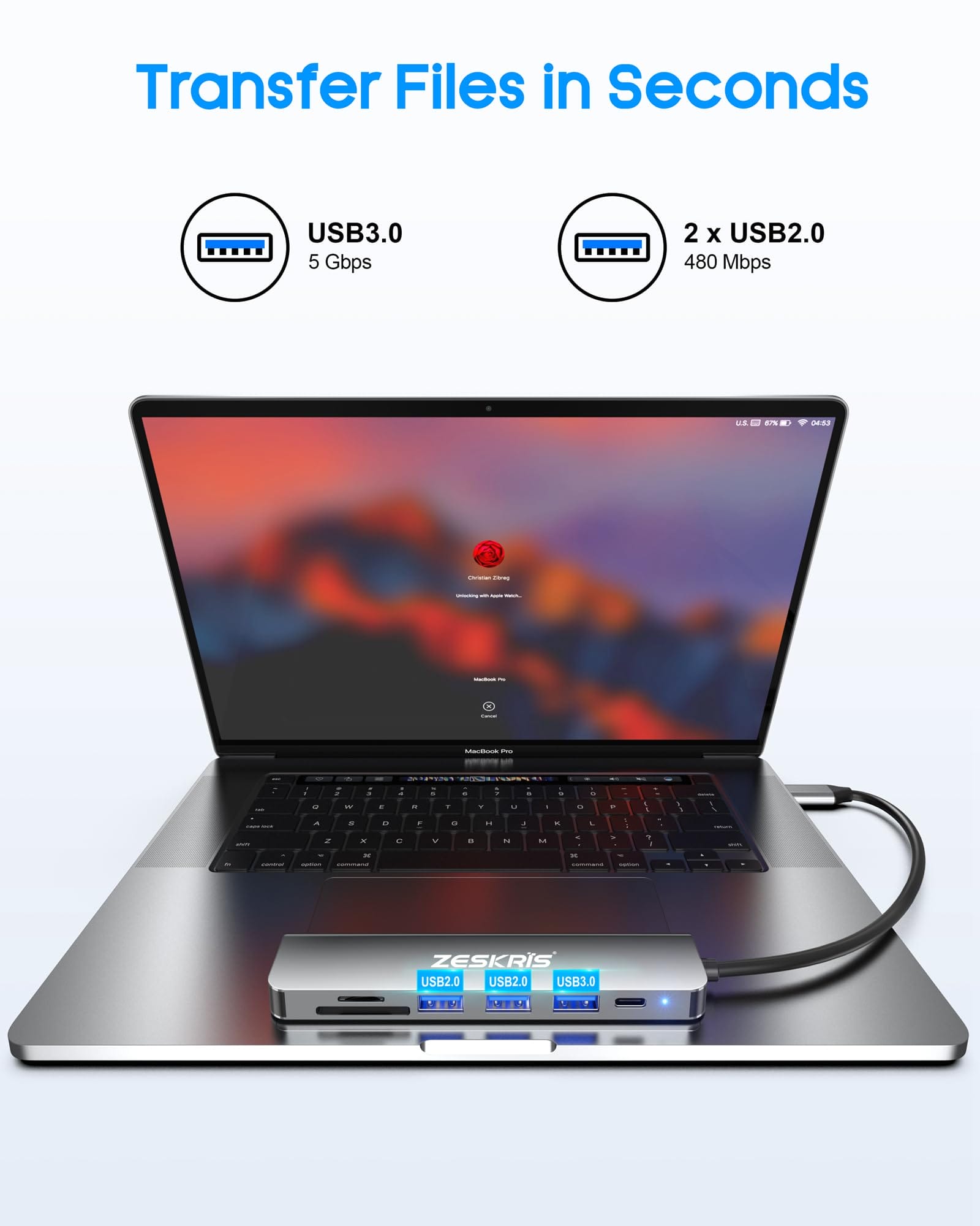 ZESKRIS Hub USB C adapter 7 w 1 USB C na HDMI z 4K HDMI 100 W PD 1 x USB 3.0 2 x USB 2.0 i czytnik kart SD/TF rozdzielacz wieloportowy kompatybilny z Macbook Air/Pro M1/M2 Surface Go i więcej - obrazek 4