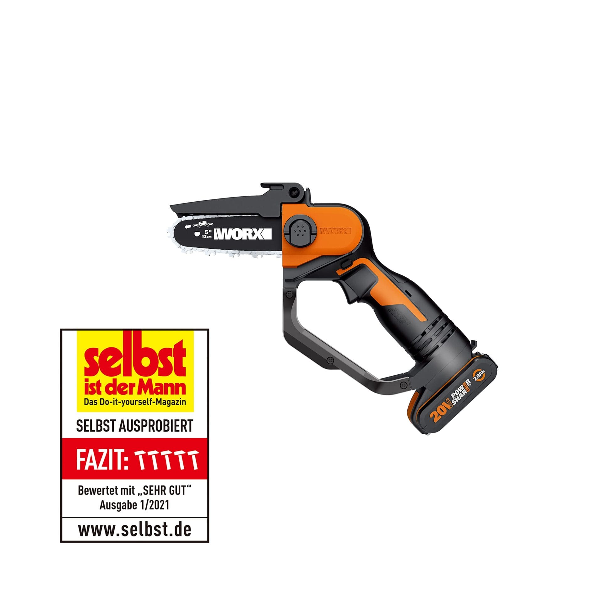 WORX Piła Łańcuchowa Czarny/Pomarańczowy 20 V - Kompaktowa i lekka konstrukcja, niski poziom wibracji, osłony chronią przed obrażeniami - obrazek 8